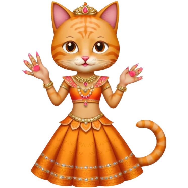 Funny cat wear lehnga with long acrilic nails emoji
