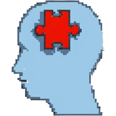 Head with puzzle pieces missing, mental block, stuck thinking emoji