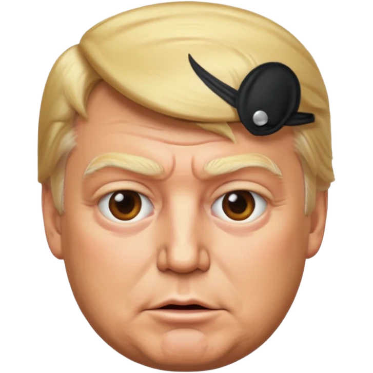 Donald Trump, emoji style, 4K photo-realistic, round face, lifelike skin and features, polished finish, very sly expression, clean background emoji