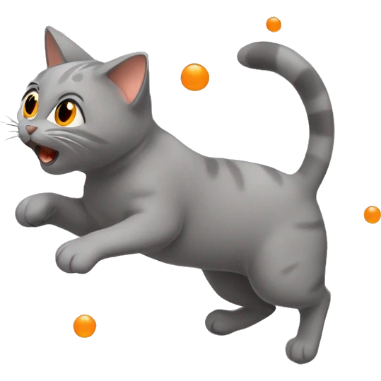 grey cat with orange dots in its back jumping  emoji