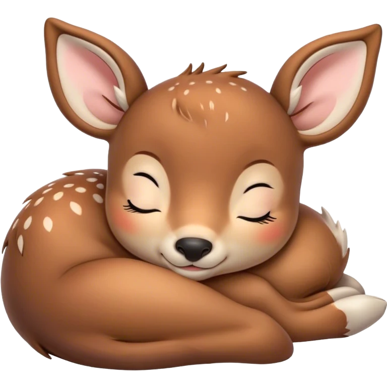 Meme-Worthy Cute Sleeping Deer Portrait Emoji, Head resting peacefully with a contented smile, showcasing a delicate, slender build and a luxuriously soft Fur, eyes shut in a serene, restful nap, Simplified yet hilariously adorable features, highly detailed, glowing with a soft, drowsy light, high shine, relaxed and utterly lovable, stylized with an air of playful laziness, bright and heartwarming, soft glowing outline, capturing the essence of a comically sleepy deer, so meme-worthy it feels like it could instantly become the next viral sensation of adorable woodland slumber! emoji