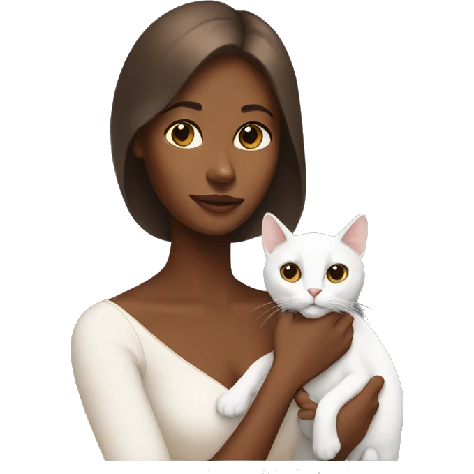 brown skinned lady holding white cat  emoji