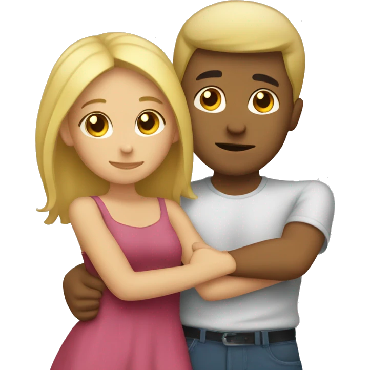 Blonde girl hugging Hispanic guy emoji