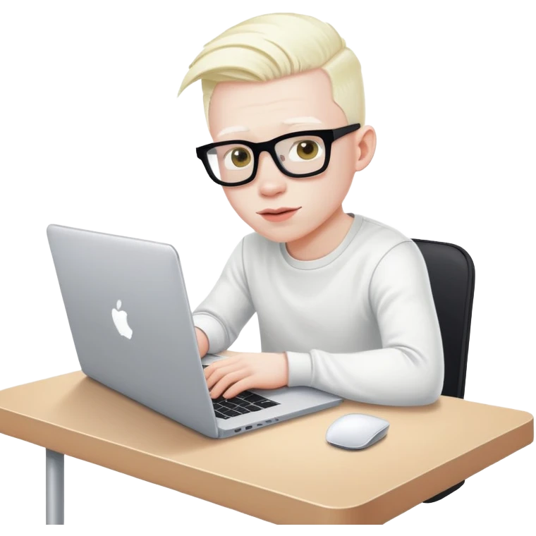 albino youtuber on laptop with desk without glasses emoji