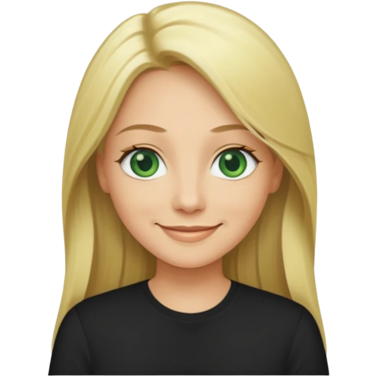 40 yr old long blonde straight hair green eyes black shirt smiling emoji