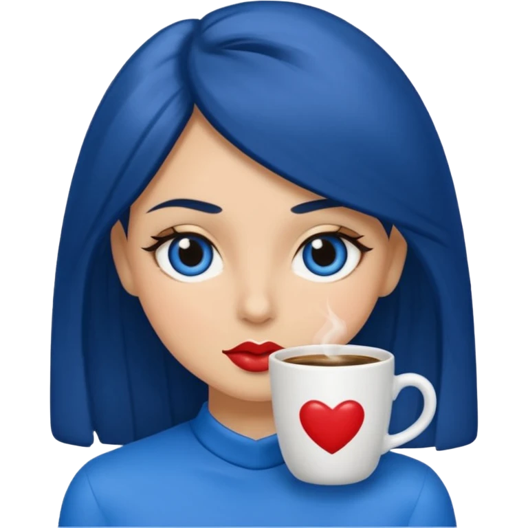 Memoji piel morena ojos cafés cabello largo color azul tirando besos emoji