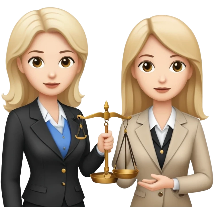 female notary with justice scale speaking with another woman emoji