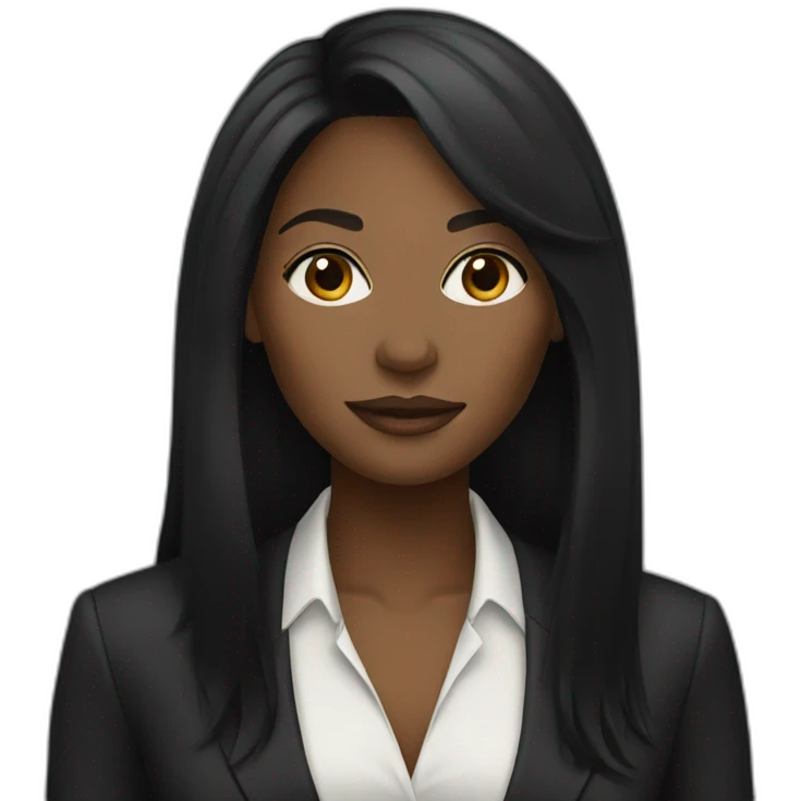Black woman with long black hair in slim suite emoji
