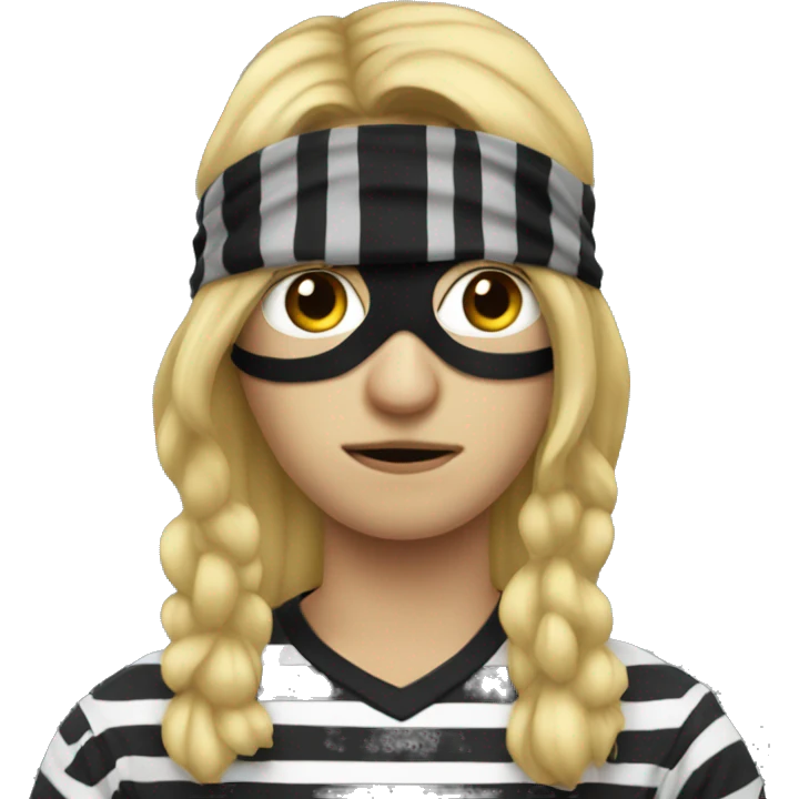 Robber, striped shirt, long blonde hair, black eye mask emoji