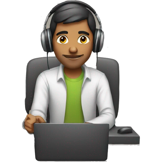 Indian man wearing headphones at a computer emoji