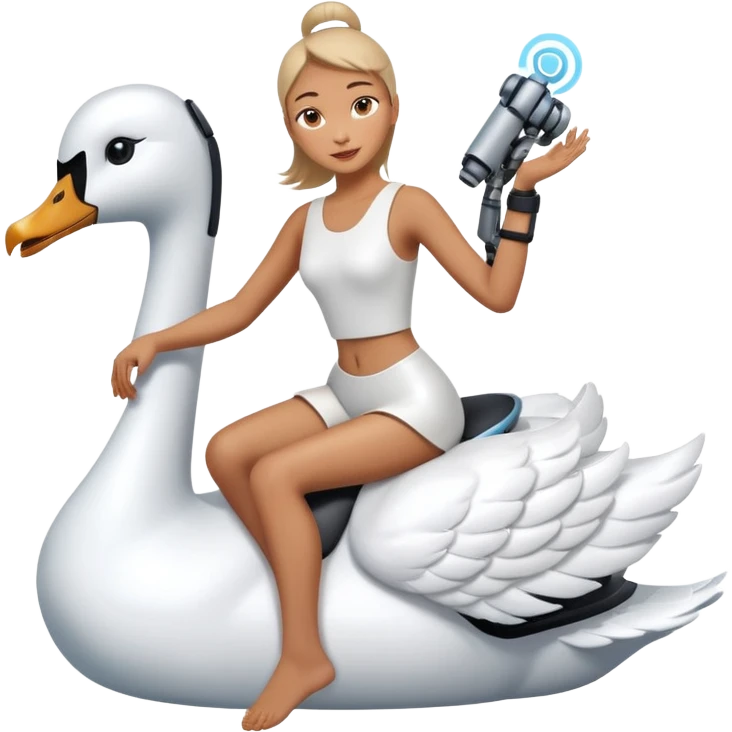 Human with robotic arm riding a swan emoji