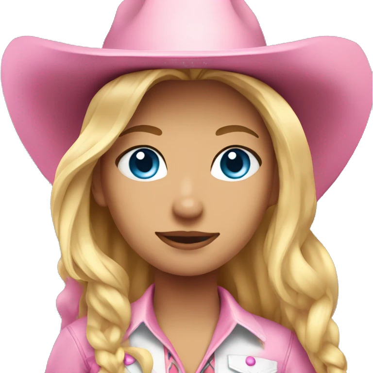Pink cowgirl, long blonde hair, blue eyes emoji
