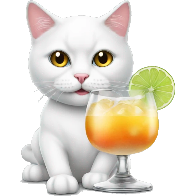White British cat is drinking cocktail  emoji