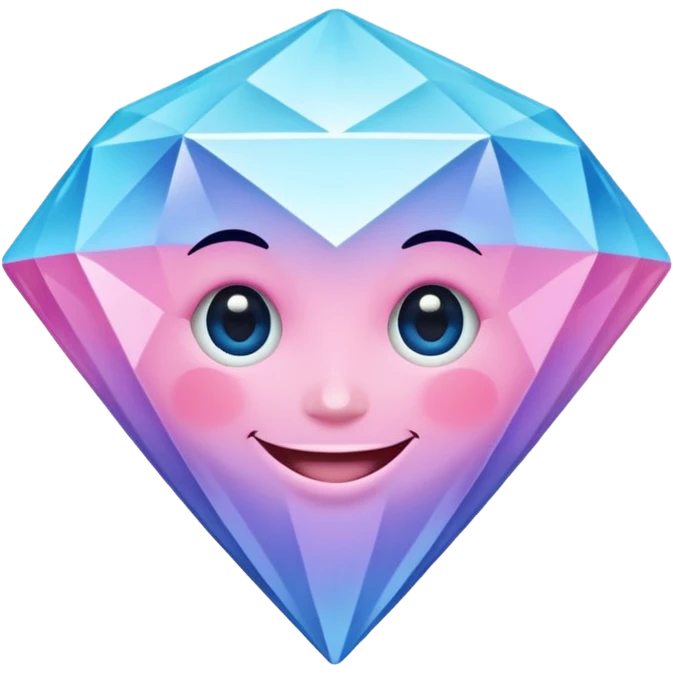 A cheerful diamond logo with a black outline and a smiling face, set against a pastel gradient of pink, blue, and lavender. Smaller diamonds surround it, forming a larger diamond pattern. Playful yet sleek, perfect for branding, digital media, or a fun, eye-catching emblem. emoji
