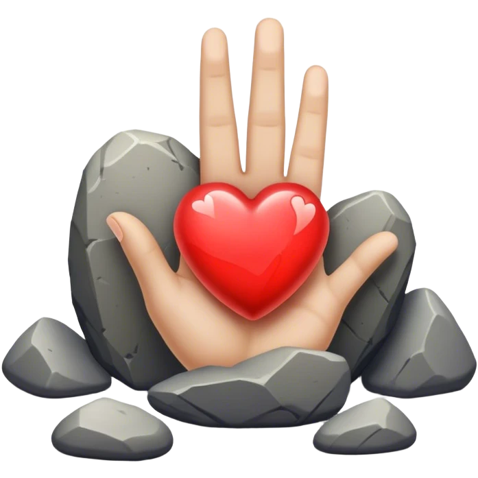 A glowing heart-shaped rock lying on a sidewalk, partially hidden among other stones. A hand is reaching toward it, as if discovering a sign meant just for them. —meaningful signs appearing when you open your mind to them. emoji