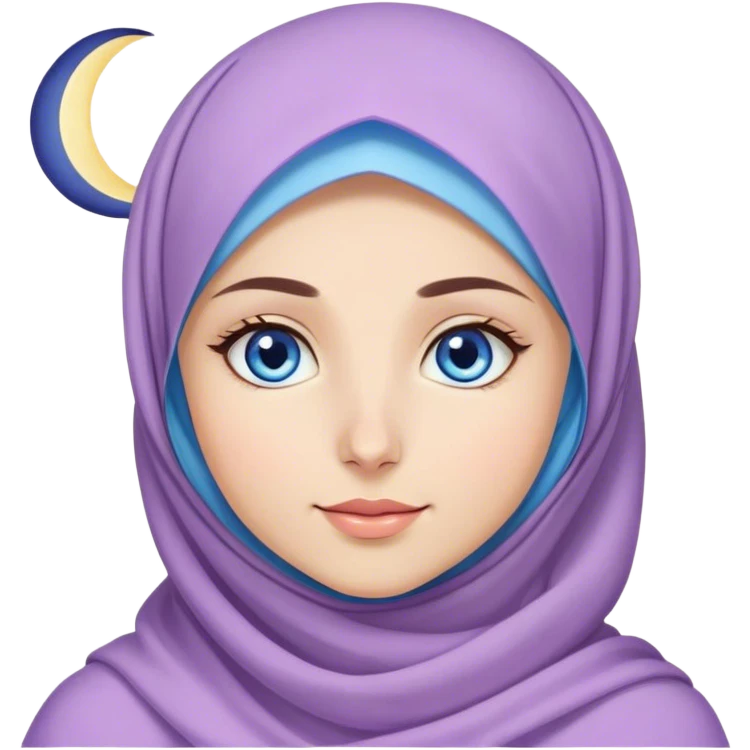 Turkish beautiful finish Konya girl blue eyes with lila color ramadan moon hijab and ramadan light background  emoji