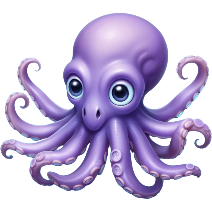 Cinematic Noble Baby Octopus Portrait Emoji, Poised and graceful, with a soft, rounded, slightly translucent body in a dreamy light blue-purple hue, large, glistening eyes full of quiet intelligence and mystery, delicate, flowing tentacles curling gently, Simplified yet sophisticated features, highly detailed, glowing with a soft, ethereal oceanic radiance, high shine, elegant and serene, stylized with an air of deep-sea wonder, focused and tranquil, soft glowing outline, capturing the essence of an otherworldly, intelligent little cephalopod, floating effortlessly in the gentle ocean currents! emoji