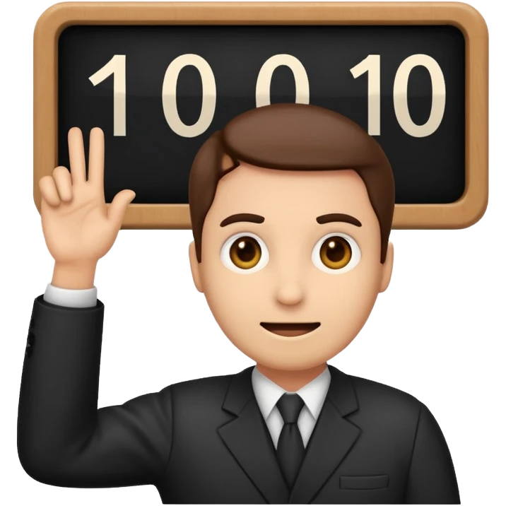 a jury member emoji holding a scoreboard with the number 10 over their head, simple, expressive emoji
