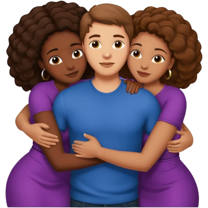 one american italian young brown-haired man surrounded by three african women with large butts hugging him and each other and massaging his crotch emoji