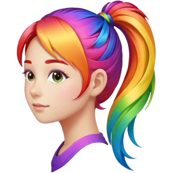 Girl with rainbow ponytail — bright gradient strands flowing emoji