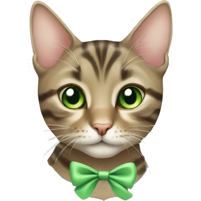 Tabby cat green eyes with bow emoji