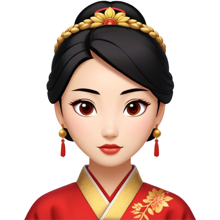 Cinematic Realistic Noble Mulan Portrait, depicted with lifelike, warm light-toned skin that reveals subtle texture and natural shadows. Her sleek black hair is intricately styled into a traditional bun with every strand rendered in exquisite detail, and her almond-shaped eyes, full of quiet resolve, are softly illuminated. She wears a meticulously detailed traditional robe with delicate red and gold accents, its rich fabric textures and gentle folds catching the light beautifully. The portrait radiates a natural, enchanting glow, capturing Mulan’s inner strength and timeless grace in a realistically painterly style. emoji
