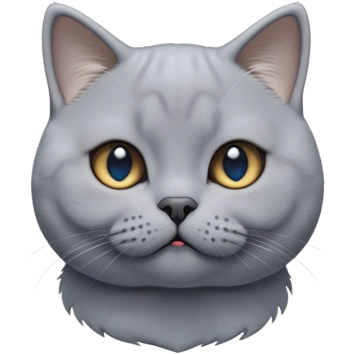 Cinematic Cute Grey British Shorthair Cat Portrait Emoji, Head tilted playfully and inquisitively, sleek soft grey fur with subtle blue undertones, Simplified yet adorable features, highly detailed, glowing with a warm, friendly glow, high shine, curious and affectionate, stylized with a touch of whimsy, bright and alert, soft glowing outline, capturing the essence of a calm yet playful kitten, so endearing it feels like it could leap out of the screen and cuddle! emoji