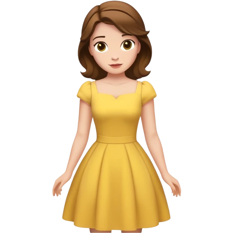 Belle from hips up, yellow dress, brown hair, minimal style, larger size emoji