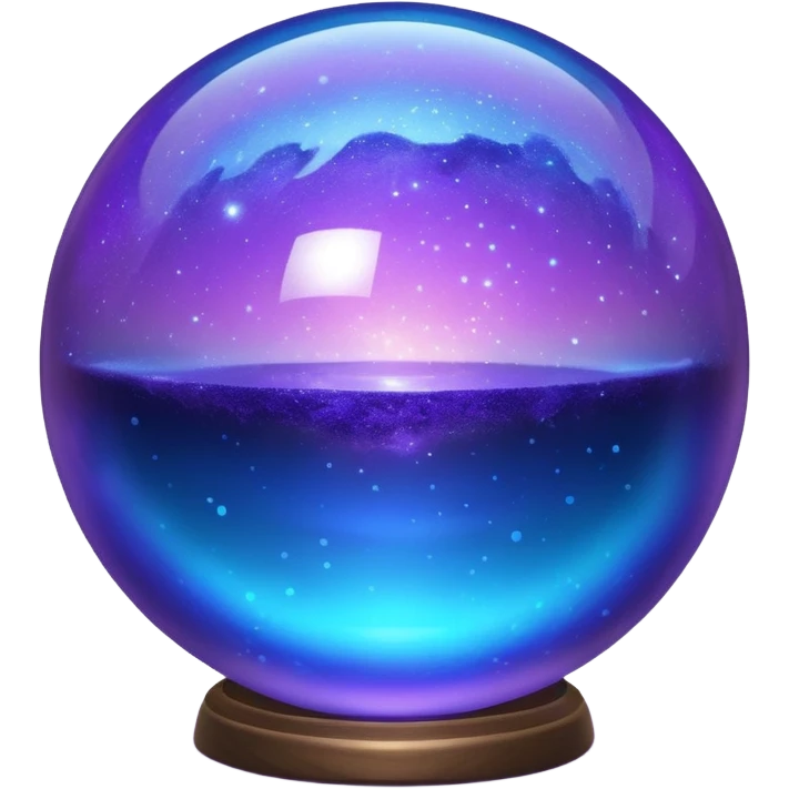 a magical glass sphere filled with flaoted purple and blue dust, glowing, 3d emoji