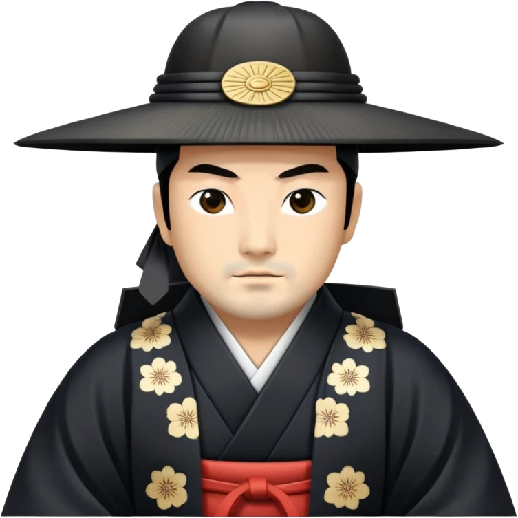 Edo period Japanese shogun, long black kimono, eboshi hat emoji