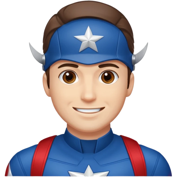 Make a man with brown eyes wearing a Captain America costume who is laughing emoji