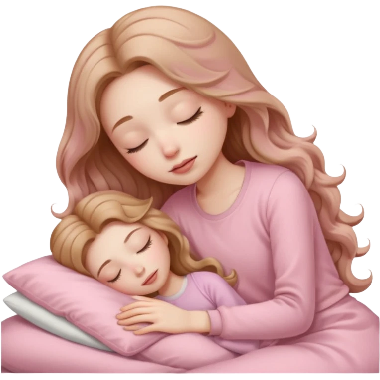 girl with pale skin and long wavy light brown hair in light pink clothes sleeping alone emoji