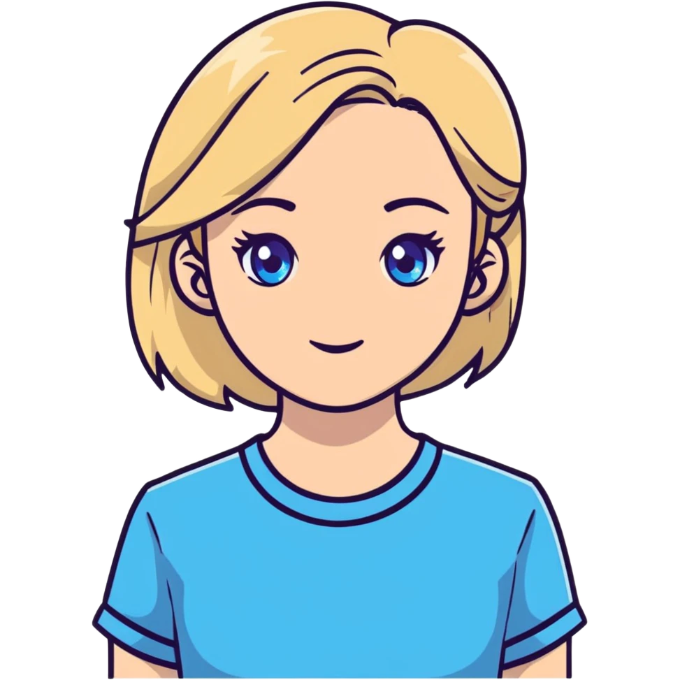 light gentle 20 year old girl in a shirt, light hair, blue eyes emoji