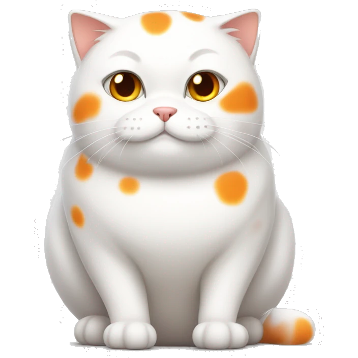 white cat with many orange spots, fat and adorable emoji