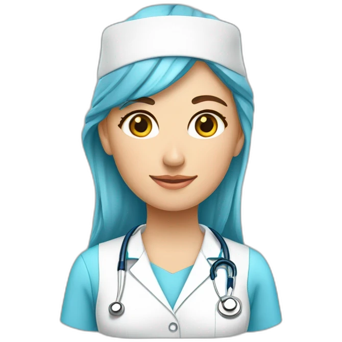 Esteticista uniforme médico celeste y gorro celeste.. Tez trigueña emoji