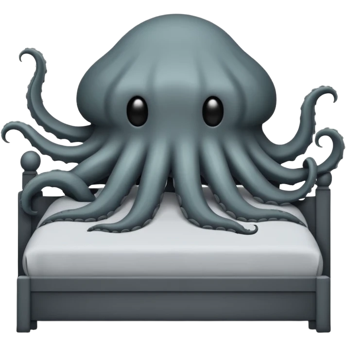 Minimalist emoji-style sticker of a bed with a covered figure and something strange peeking out from underneath. Grayscale only, simple icon.

 emoji