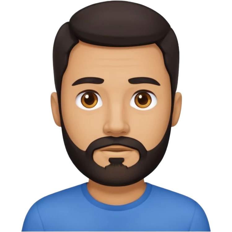Guy with dark hair and a beard wearing blue  emoji