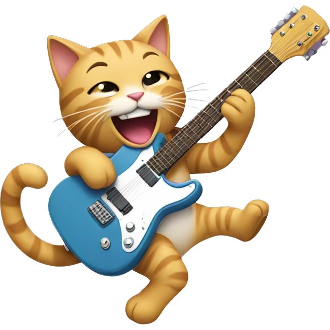  A cat with only one tail rocking out to music with a guitar emoji