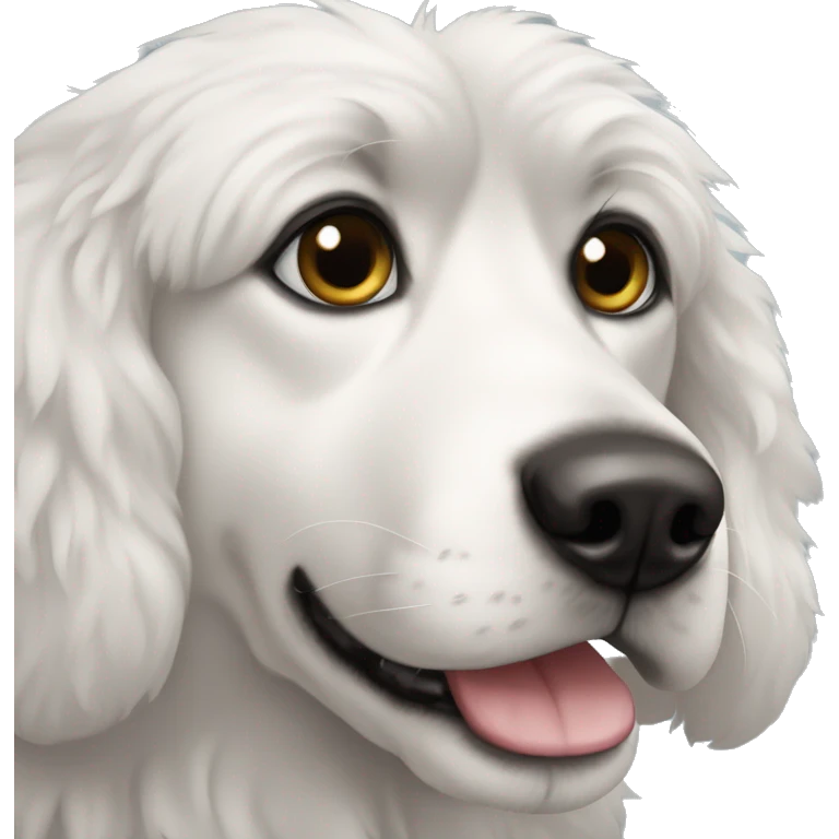 Black-and-white-dog-fluffy-black-eye-spot-on-one-eye emoji