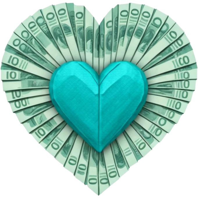 Teal heart with Canadian denominated bills emoji