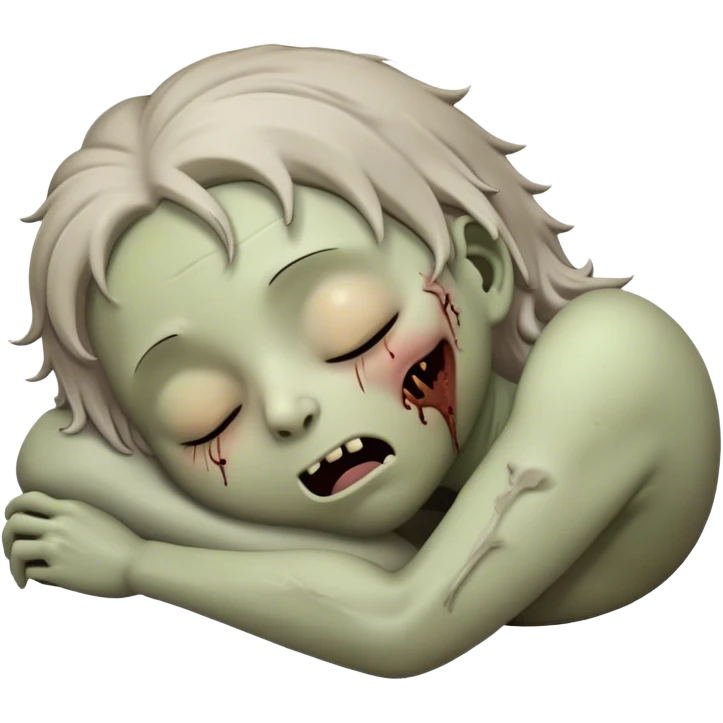 Meme-Worthy Cute Sleeping Zombie Portrait Emoji, with a delightfully quirky, slightly disheveled decaying face in soft ashen hues, head tilted back in peaceful, relaxed sleep with softly closed eyes and a tiny, endearing smile, simplified yet irresistibly charming, highly detailed with a soft eerie glowing outline that captures the gentle, unexpected cuteness of a zombie in serene repose! emoji