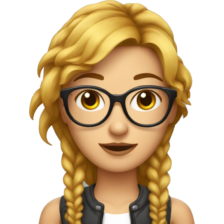 Mujer joven con gafas de cabello cortico rubio con un diablito  emoji