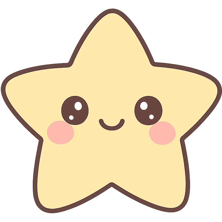 smiling star with rosy cheeks and big eyes, kawaii style emoji