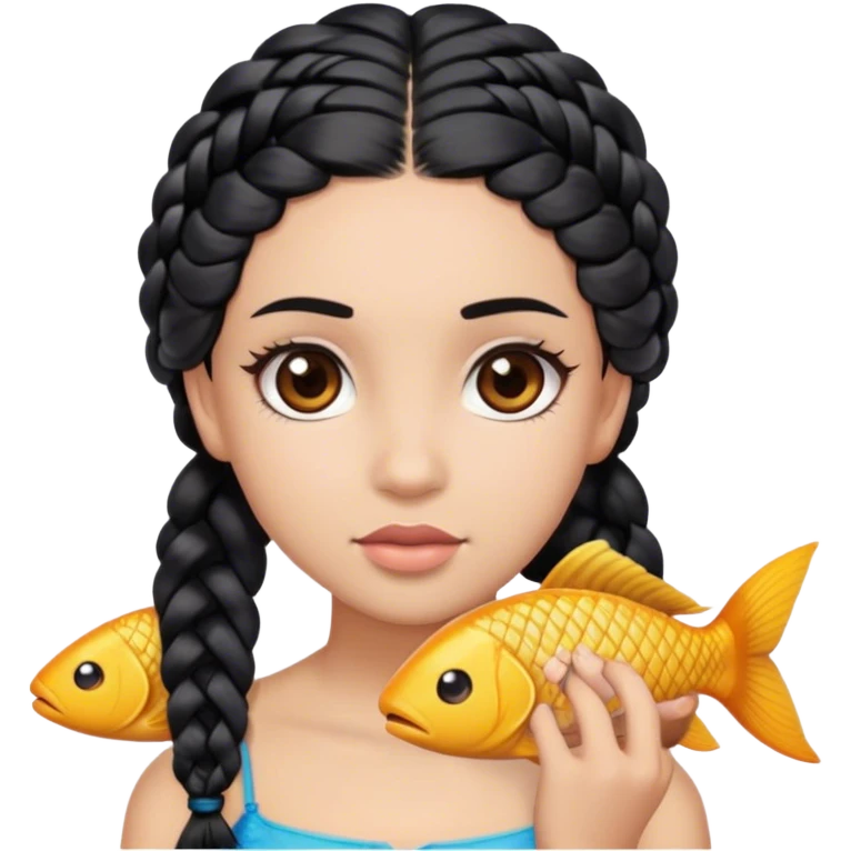 girl with brown eyes black hair and two fish braids  emoji