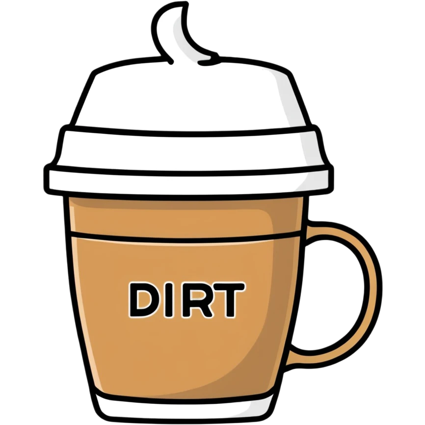 coffee in a cup with the word dirt on it emoji