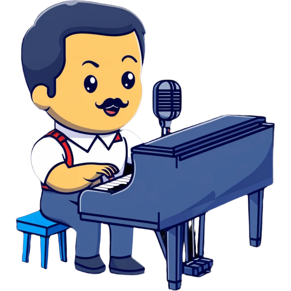 Freddie Mercury at piano with microphone emoji