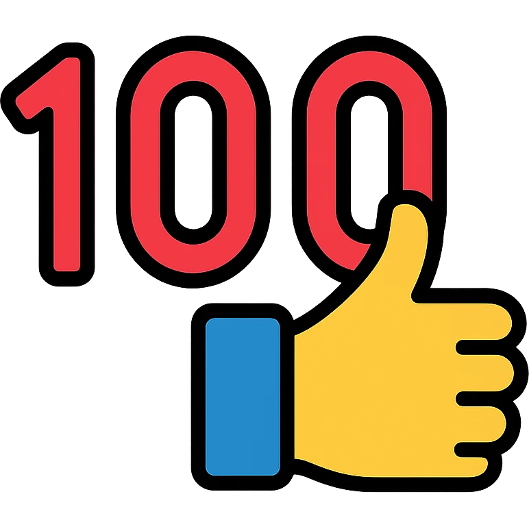 '100' with a like/thumbs up icon with color outline emoji