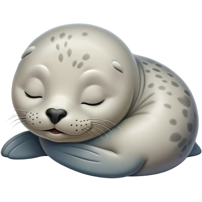 Meme-Worthy Cute Sleeping harbour seal Portrait Emoji, Head resting peacefully with a contented smile, showcasing a smooth, streamlined body and eyes gently closed in serene slumber, Simplified yet adorably endearing features, highly detailed, glowing with a soft, drowsy ocean light, high shine, relaxed and utterly lovable, stylized with an air of playful laziness, soft glowing outline, capturing the essence of a sleeping seal that feels destined to become the next viral icon of adorable rest! emoji