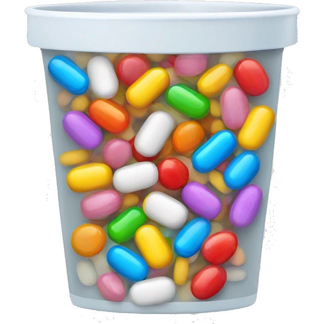 Small plastic cup with colorful pills inside emoji