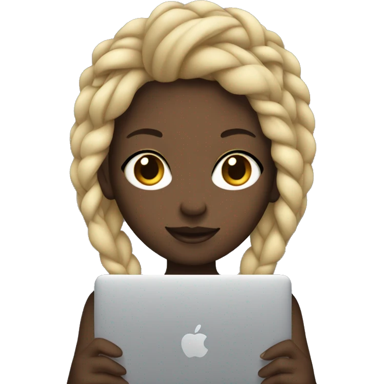 Dark skinned girl with blonde braids holding a macbook emoji